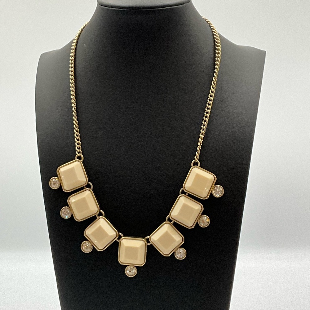 Ann Taylor Necklace Vintage Gold and Cream Square